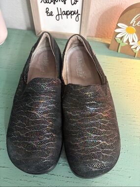 Alegria Black Iridescent Slip-On Loafers